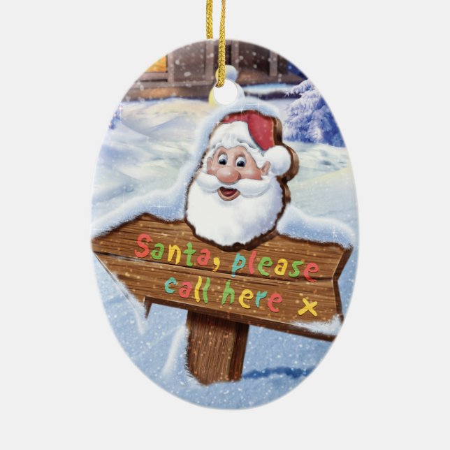 Santa please call here ceramic christmas deco ornament (Back)