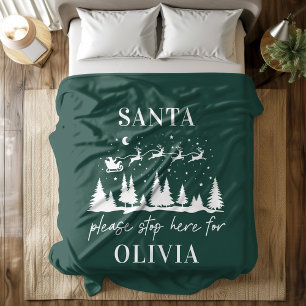 Santa please stop here for Christmas traditional Fleece Blanket