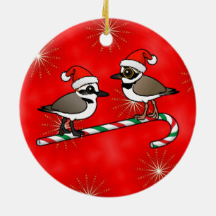 Santa Plovers Ceramic Ornament