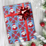 Santa Poinsettia Traditional Blue Red Christmas Wrapping Paper<br><div class="desc">This fun and festive design features a hand drawn Santa Claus and poinsettia in classic red and blue for that cosy,  traditional holiday feeling with a hint of whimsy. Original art by Malissa Melrose.</div>