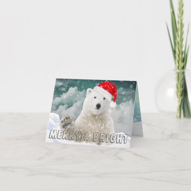 Santa Polar Bear | Christmas Holiday Greeting Card (Front)