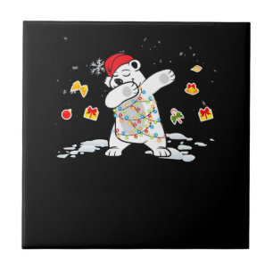Santa Polar Bear Christmas Lights Bear Lover Ceramic Tile