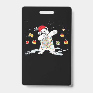 Santa Polar Bear Christmas Lights Bear Lover ID Badge