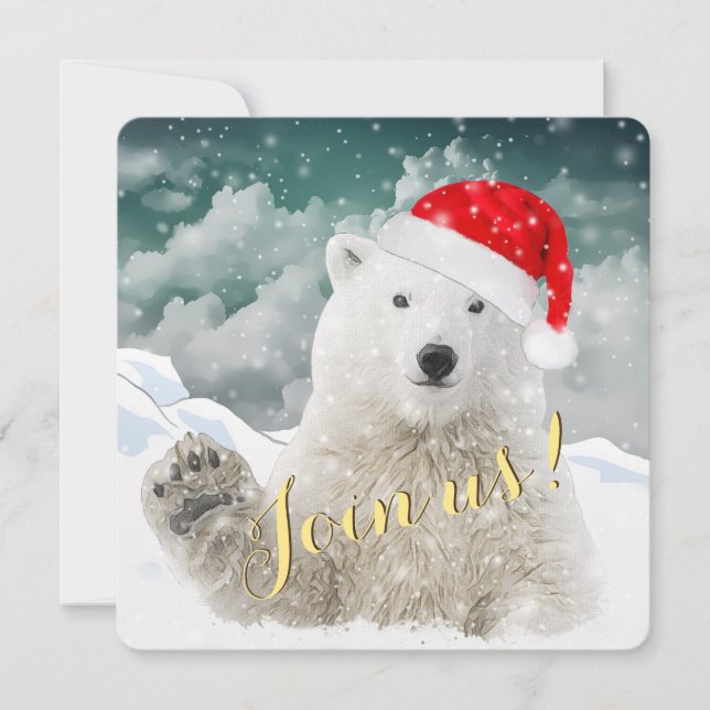 Santa Polar Bear | Holiday Invitation Cards (Front)