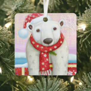 Santa Polar Bear Metal Tree Decoration