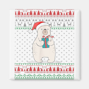 Santa Polar Bear Ugly Christmas Sweater Family Mat Magnet