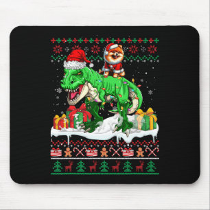 Santa Pomeranian Riding T-rex Christmas Sweater Lo Mouse Pad