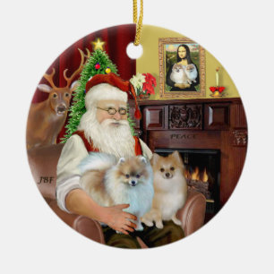 Santa - Pomeranians 9two) Ceramic Tree Decoration
