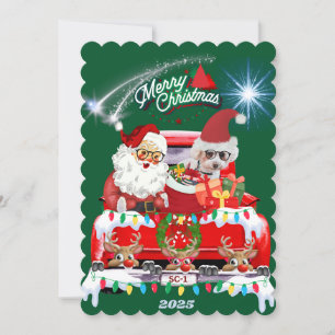 Santa & Poodle Christmas 2025 Green Note Card
