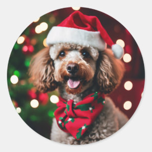 Santa Poodle Christmas Photo Template Pets Classic Round Sticker
