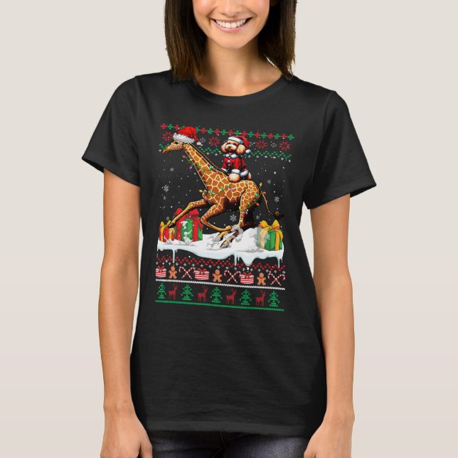 Santa Poodle Riding Giraffe Christmas Sweater Love (Front)