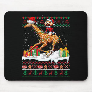 Santa Poodle Riding Giraffe Christmas Sweater Love Mouse Pad