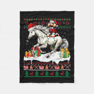 Santa Poodle Riding Horse Christmas Sweater Lover  Fleece Blanket