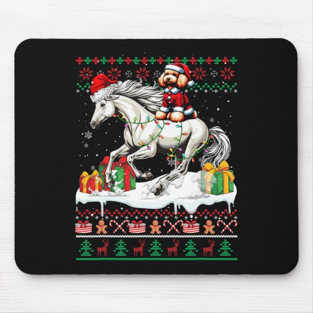 Santa Poodle Riding Horse Christmas Sweater Lover  Mouse Pad (Front)