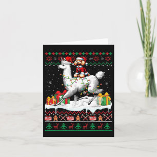 Santa Poodle Riding Llama Christmas Sweater Lover  Card