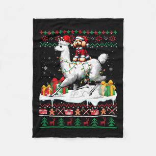 Santa Poodle Riding Llama Christmas Sweater Lover Fleece Blanket