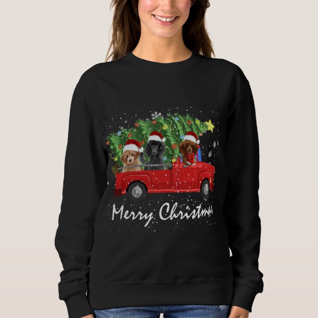 Santa Poodle Riding Red Truck Merry Christmas Sweatshirt (Front)