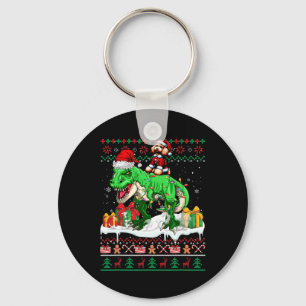 Santa Poodle Riding T-rex Christmas Sweater Lover Key Ring