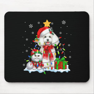 Santa Poodle With Elf Cat Christmas Lights Owner K Mouse Pad