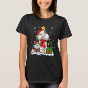 Santa Poodle With Elf Cat Christmas Lights Owner K T-Shirt