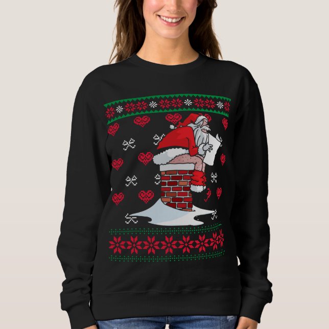 Santa Pooping Down Chimney Ugly Xmas Sweater Chris (Front)