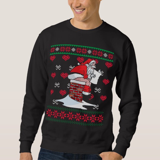 Santa Pooping Down Chimney Ugly Xmas Sweater Chris (Front)