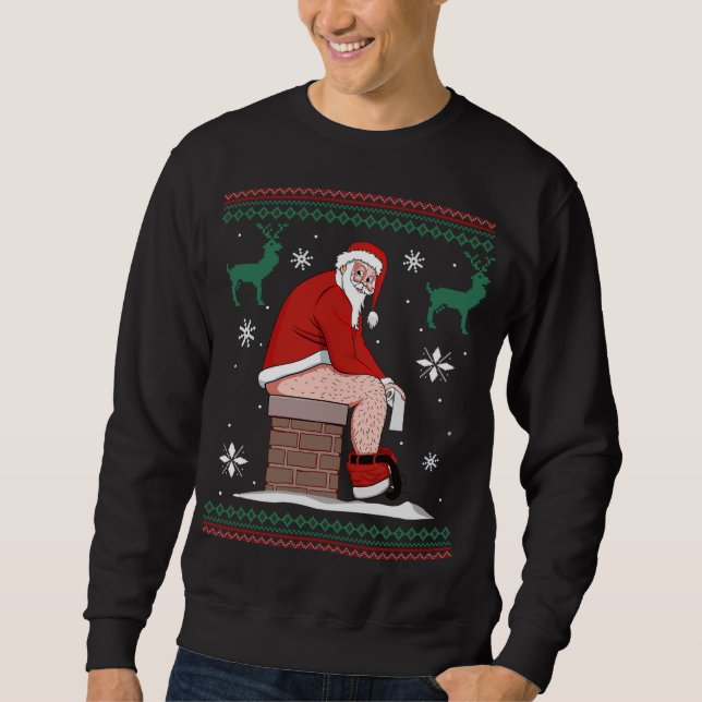 Santa Pooping Down The Chimney Ugly Sweater Christ (Front)