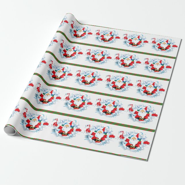 Santa Popping Out Wrapping Paper (Unrolled)
