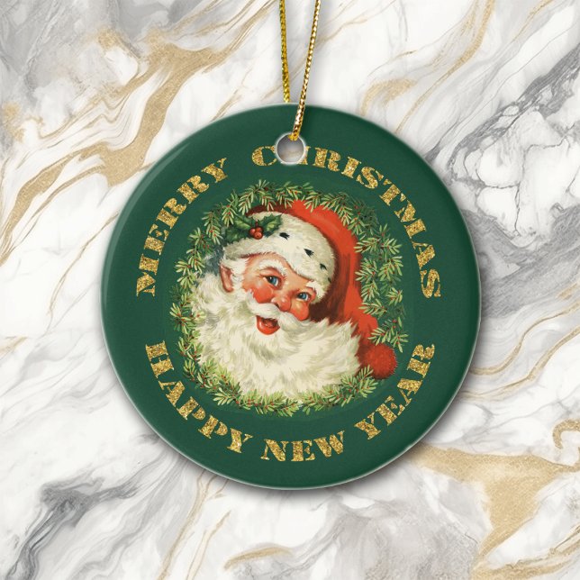 Santa Portrait Gold Text Ceramic Tree Decoration (Creator Uploaded)