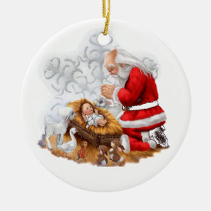 Santa Pray Over Baby Jesus Ornament
