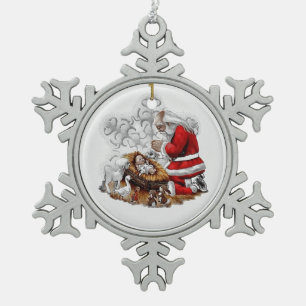 Santa Prayer over Baby Jesus Snowflake Pewter Christmas Ornament