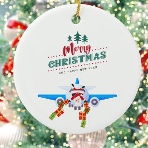 Santa & Presents, Aeroplane,Custom Photo Christmas Ceramic Ornament