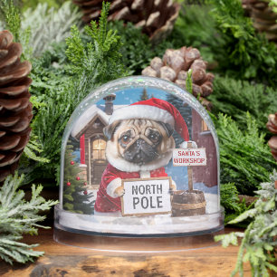 Santa Pug at North Pole or Your Pet Dog Photos Snowglobe