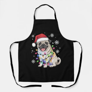 Santa Pug Christmas Lights Xmas Dog Lover  Apron