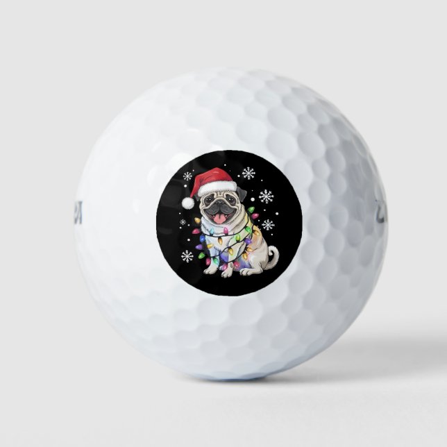 Santa Pug Christmas Lights Xmas Dog Lover  Golf Balls (Front)