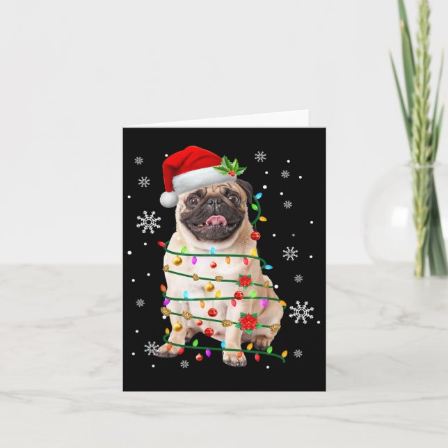 Santa Pug Christmas Lights Xmas Dog Lover Men Wome Card (Front)