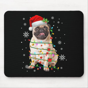 Santa Pug Christmas Lights Xmas Dog Lover Men Wome Mouse Pad
