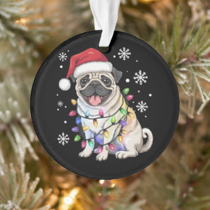 Santa Pug Christmas Lights Xmas Dog Lover Ornament