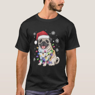 Santa Pug Christmas Lights Xmas Dog Lover  T-Shirt