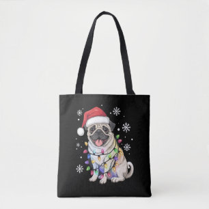 Santa Pug Christmas Lights Xmas Dog Lover  Tote Bag