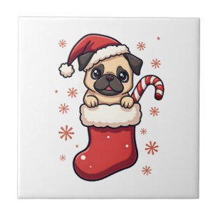 Santa Pug Delight Ceramic Tile