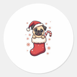 Santa Pug Delight Classic Round Sticker