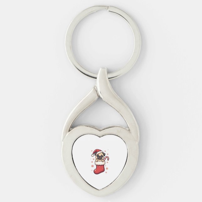 Santa Pug Delight Key Ring (Front)