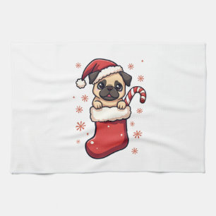 Santa Pug Delight Tea Towel