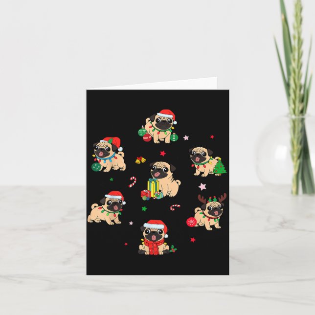 Santa Pug Light Gorgeous Reindeer Pajama Christmas Card (Front)