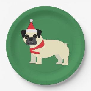 Santa Pug Paper Plate