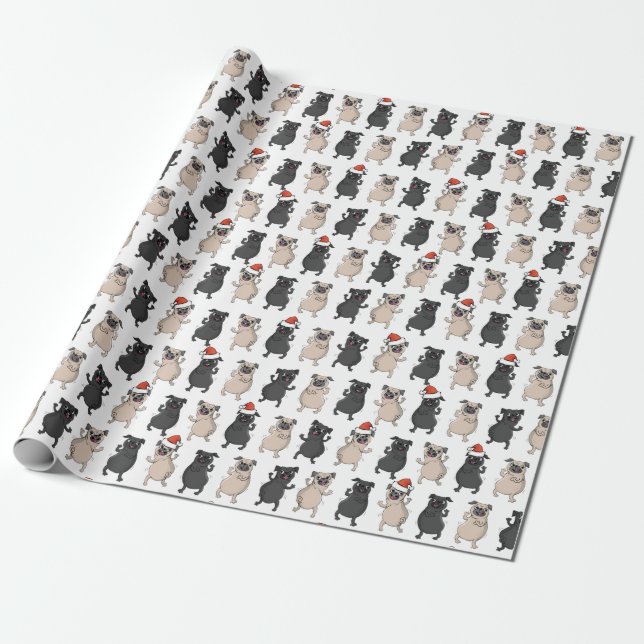 Santa Pug Puppy Holiday Christmas Cheer Dog Wrapping Paper (Unrolled)