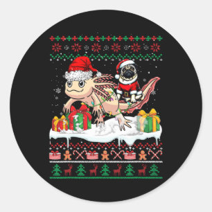 Santa Pug Riding Axolotl Christmas Sweater Lover O Classic Round Sticker