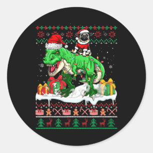 Santa Pug Riding T-rex Christmas Sweater Lover Own Classic Round Sticker