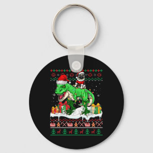 Santa Pug Riding T-rex Christmas Sweater Lover Own Key Ring